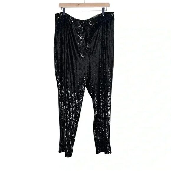 Express NWT Black High Rise Sequin Ankle Pants Size 16 - Picture 2 of 5